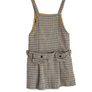 Zara Girls Pinafore Overall Dress w Removable Purses sz 9 Houndstooth Lined
